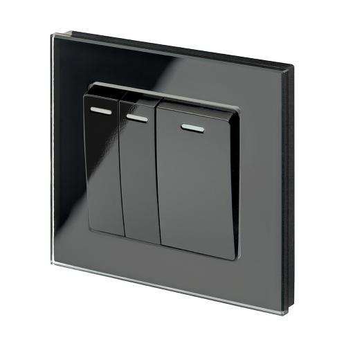 Retrotouch Crystal Mechanical Light Switch 3 Gang INTERMEDIATE (Black